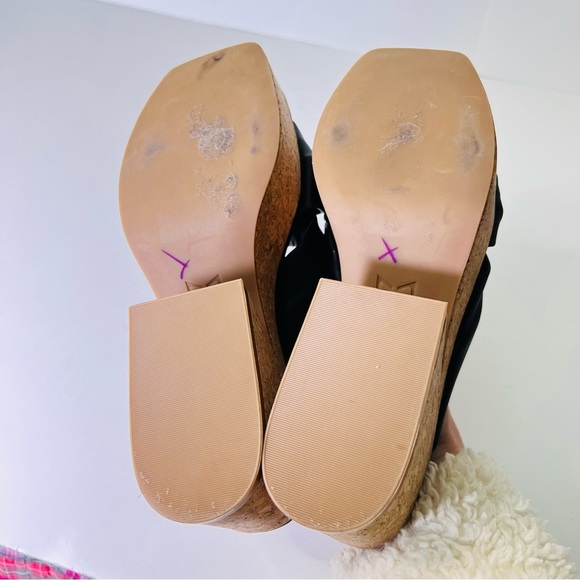 MARC FISHER CHUNKY CORK PLATFORM BOW SLIDE MULES BLACK SIZE 7.5 EUC - Picture 8 of 11